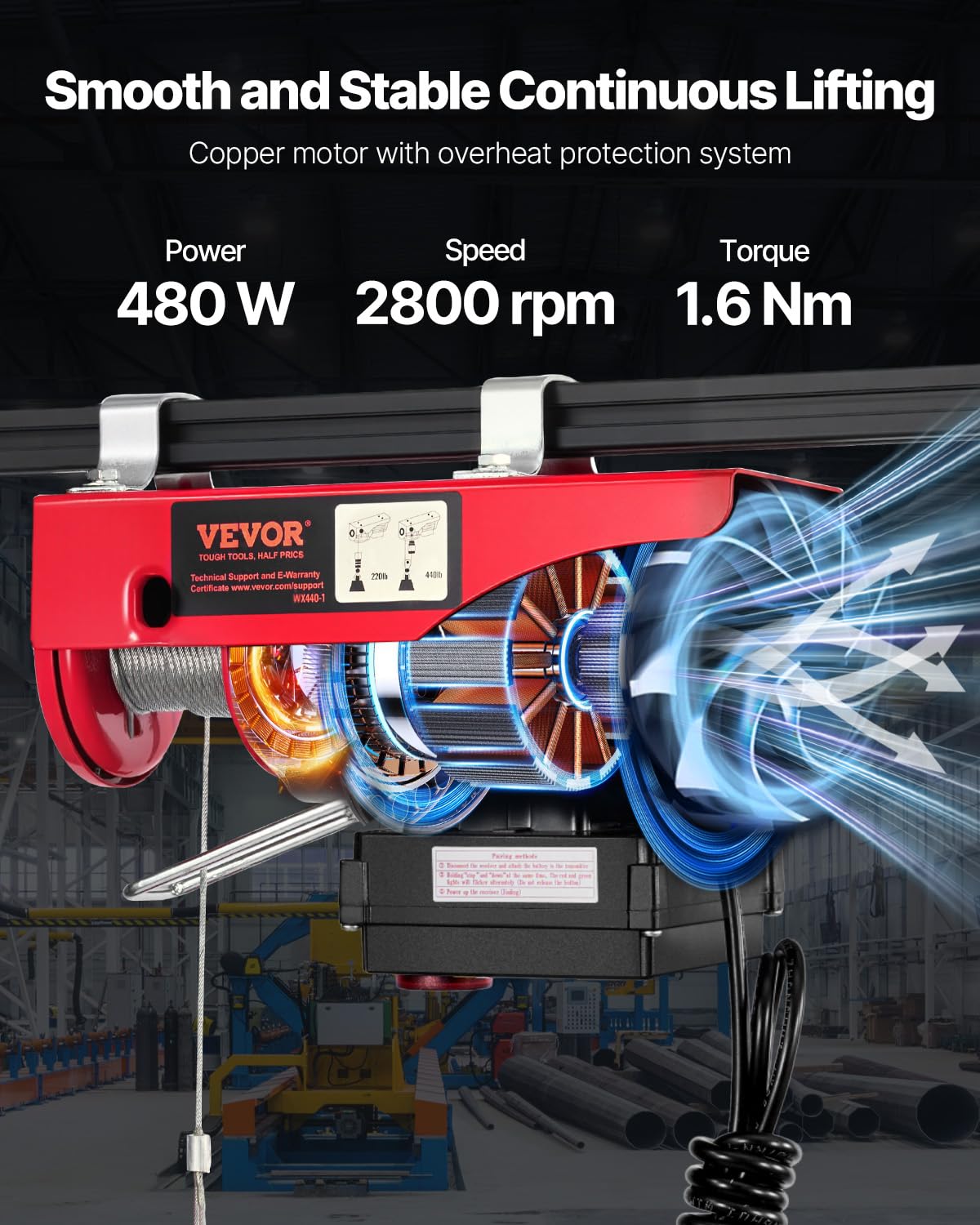 110v 440lbs Electric Hoist with Wireless Remote Control M100475