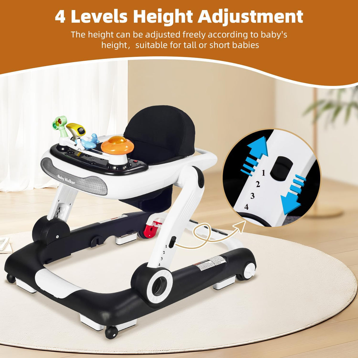 Foldable Adjustable Baby Walker with Wheels and Bouncer J959