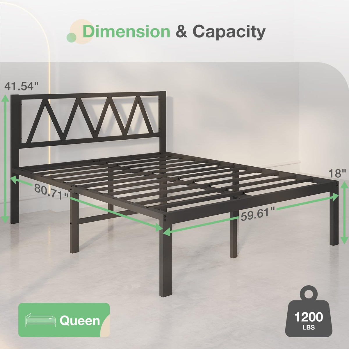 18 Inch Queen Size Metal Platform Bed Frame with Headboard M10903
