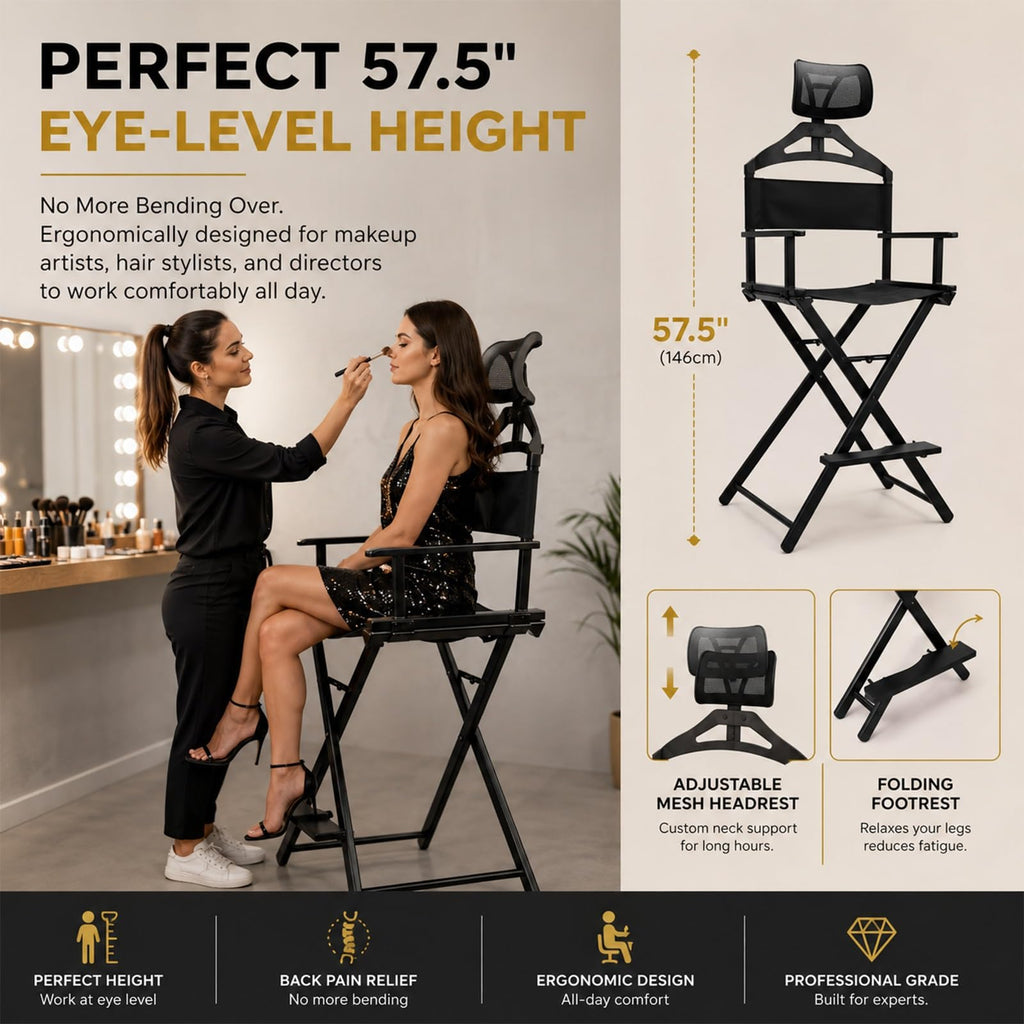 Gold Extra Tall Foldable Makeup Chair I214623