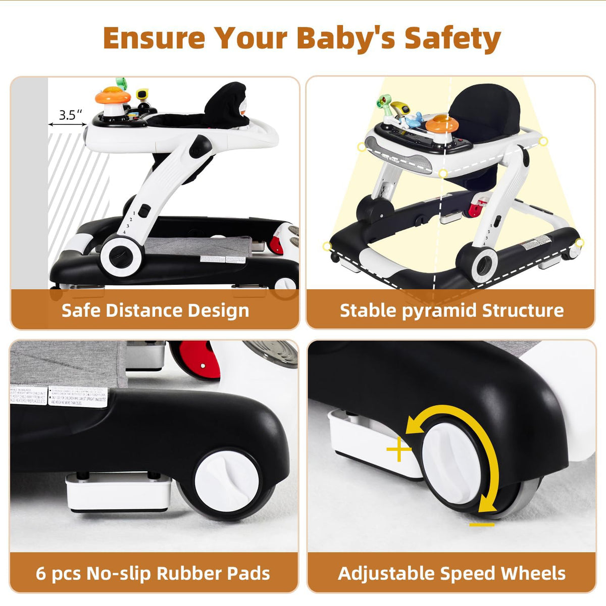 Foldable Adjustable Baby Walker with Wheels and Bouncer J959