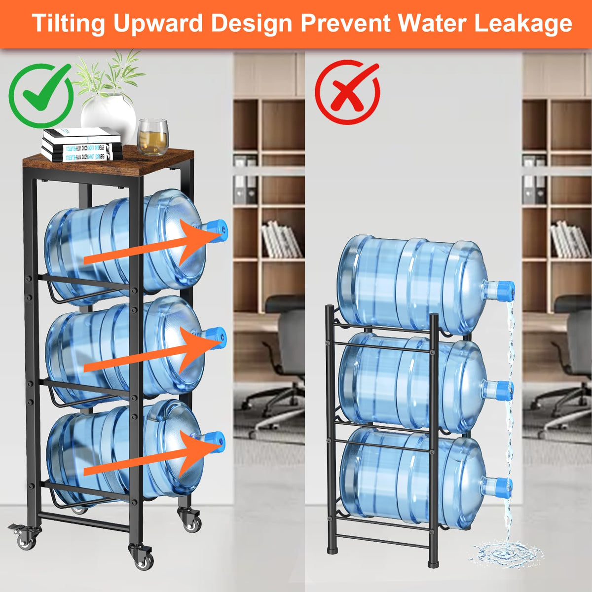 5 Gallon 3-Tier Water Bottle Holder with Lockable Casters Brown Z104