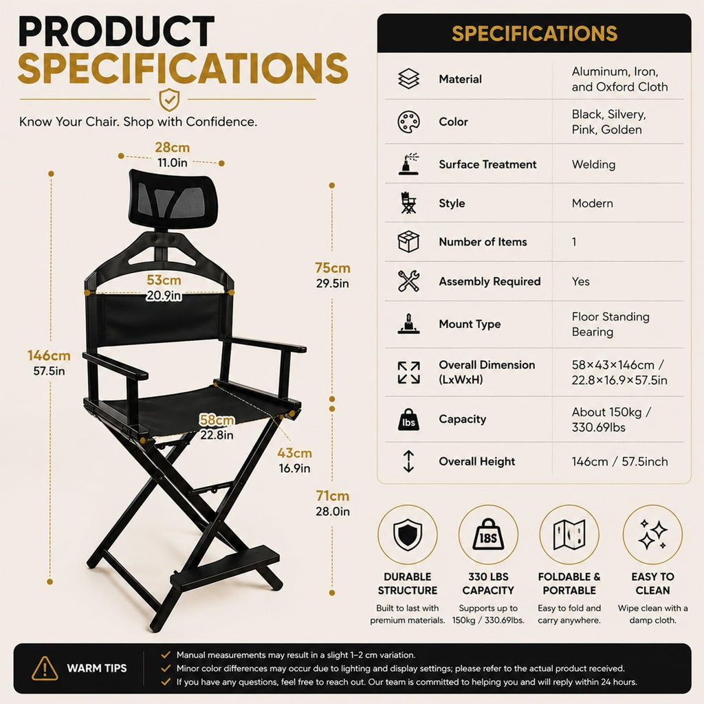 Gold Extra Tall Foldable Makeup Chair I214623