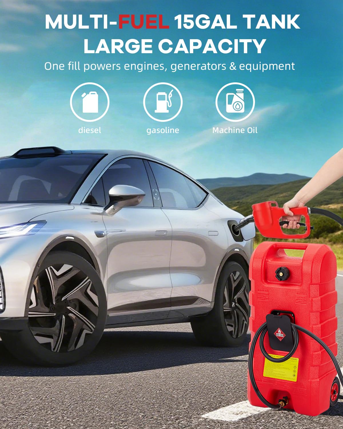 15 gal Red Portable Gas Can with Pump and Hose X2433