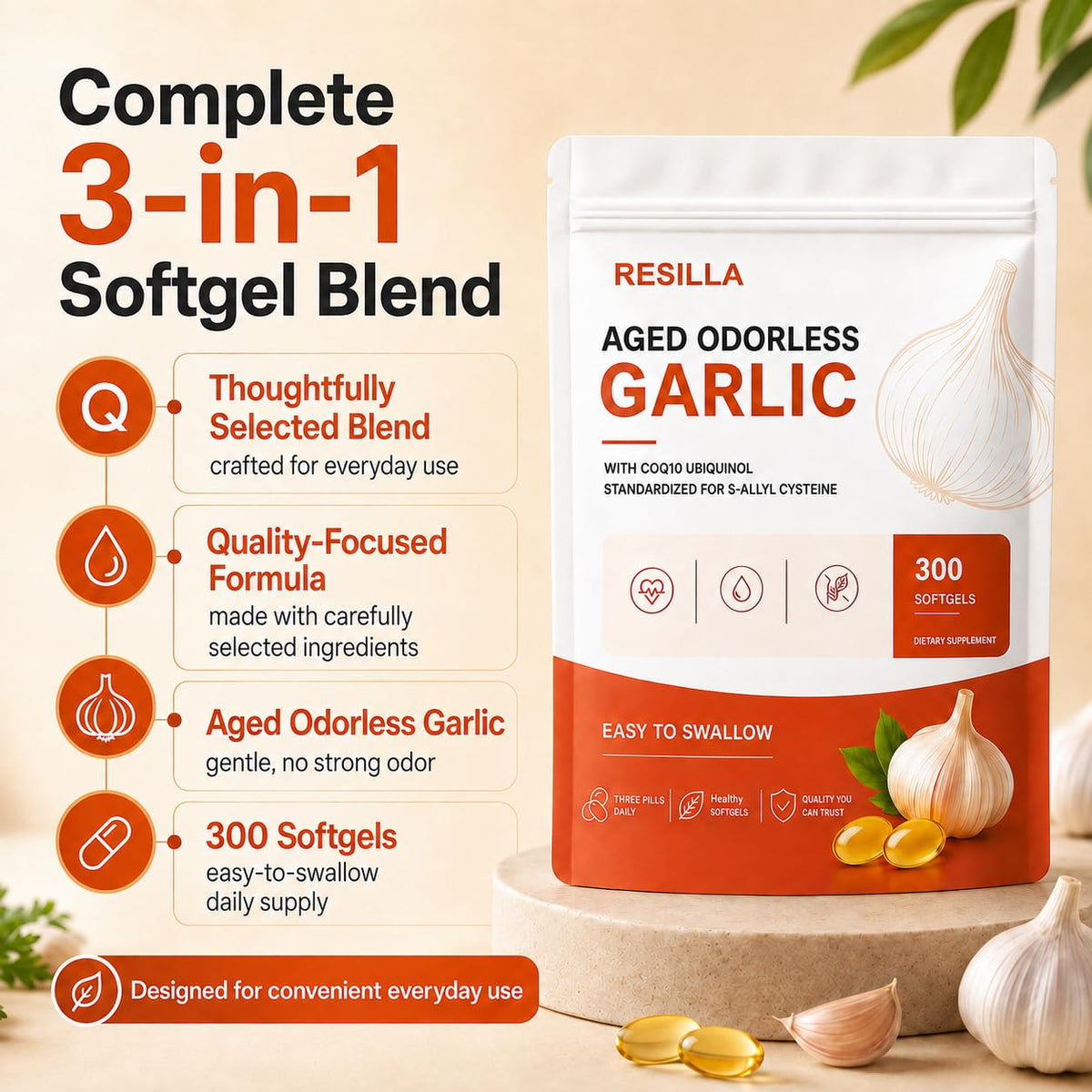 Odorless Aged Garlic Softgels, 300 Softgels G92083