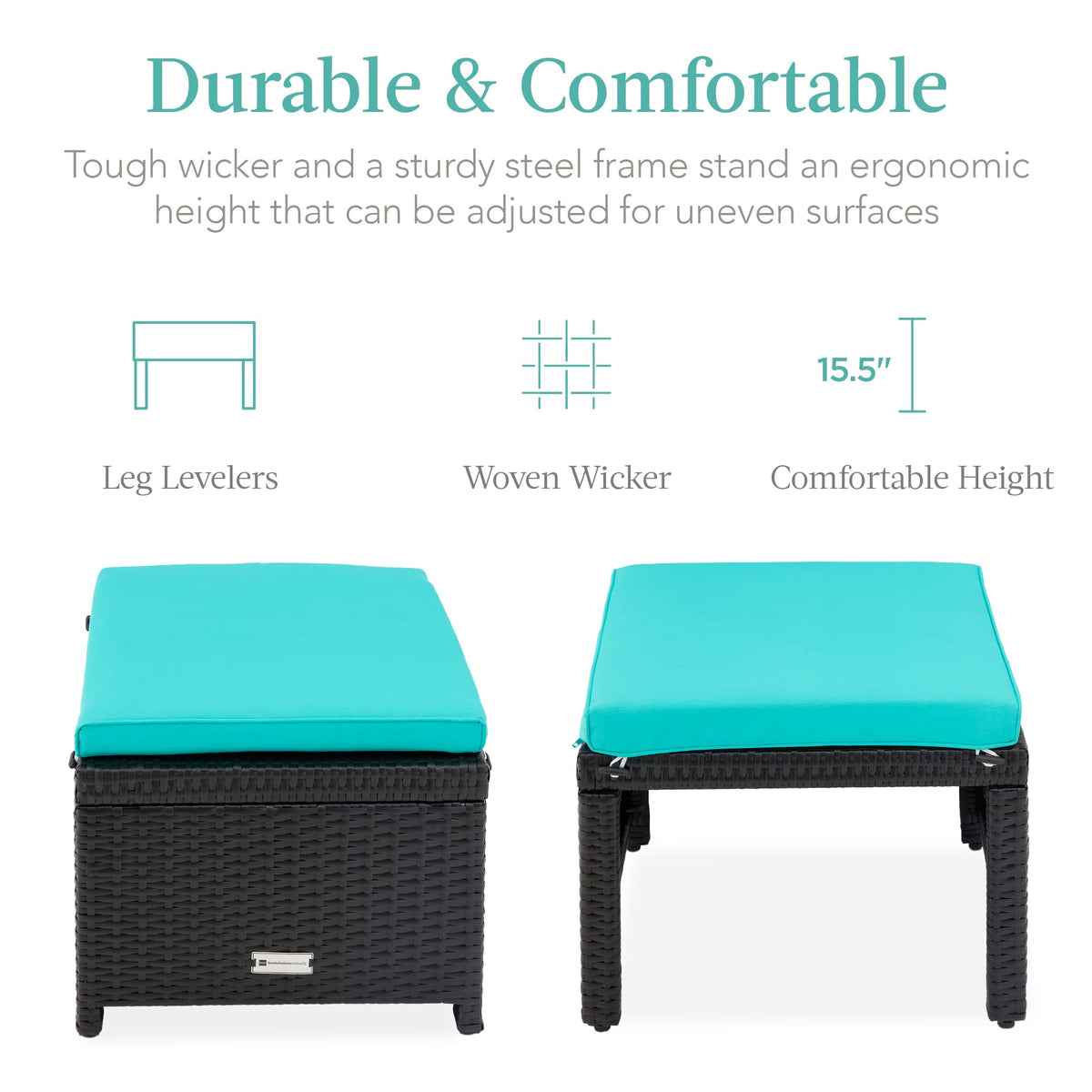 Set of 2 Wicker Ottomans with Removable Cushions R4220