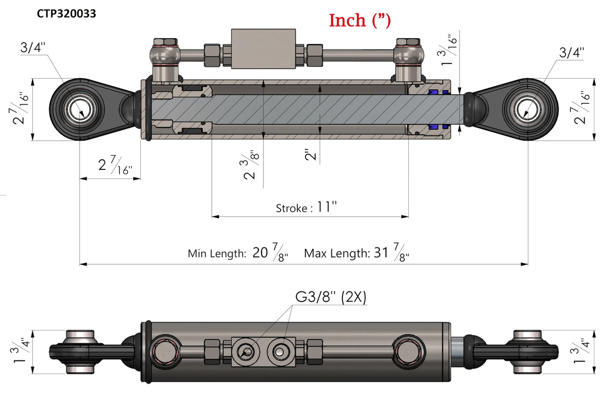 Hydraulic Top Link Cat 1-1 with Locking Block H251380
