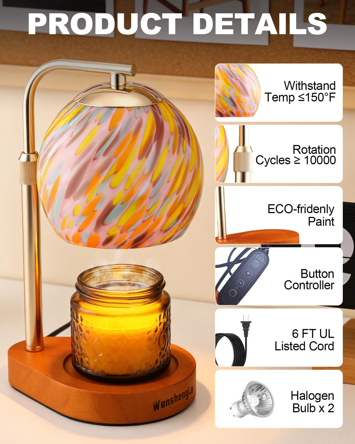 Stained Glass Candle Warmer Lamp with Adjustable Height J89877