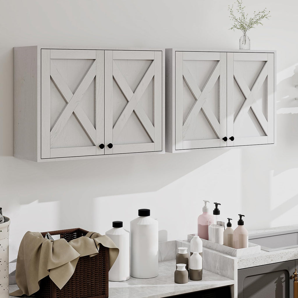White Wall Mounted Laundry Room Cabinets E870