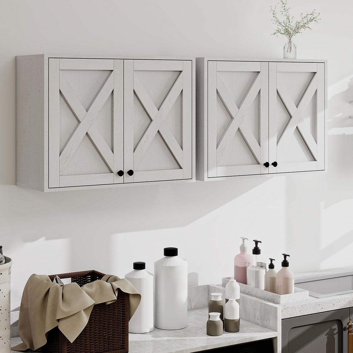 White Wall Mounted Laundry Room Cabinets E870
