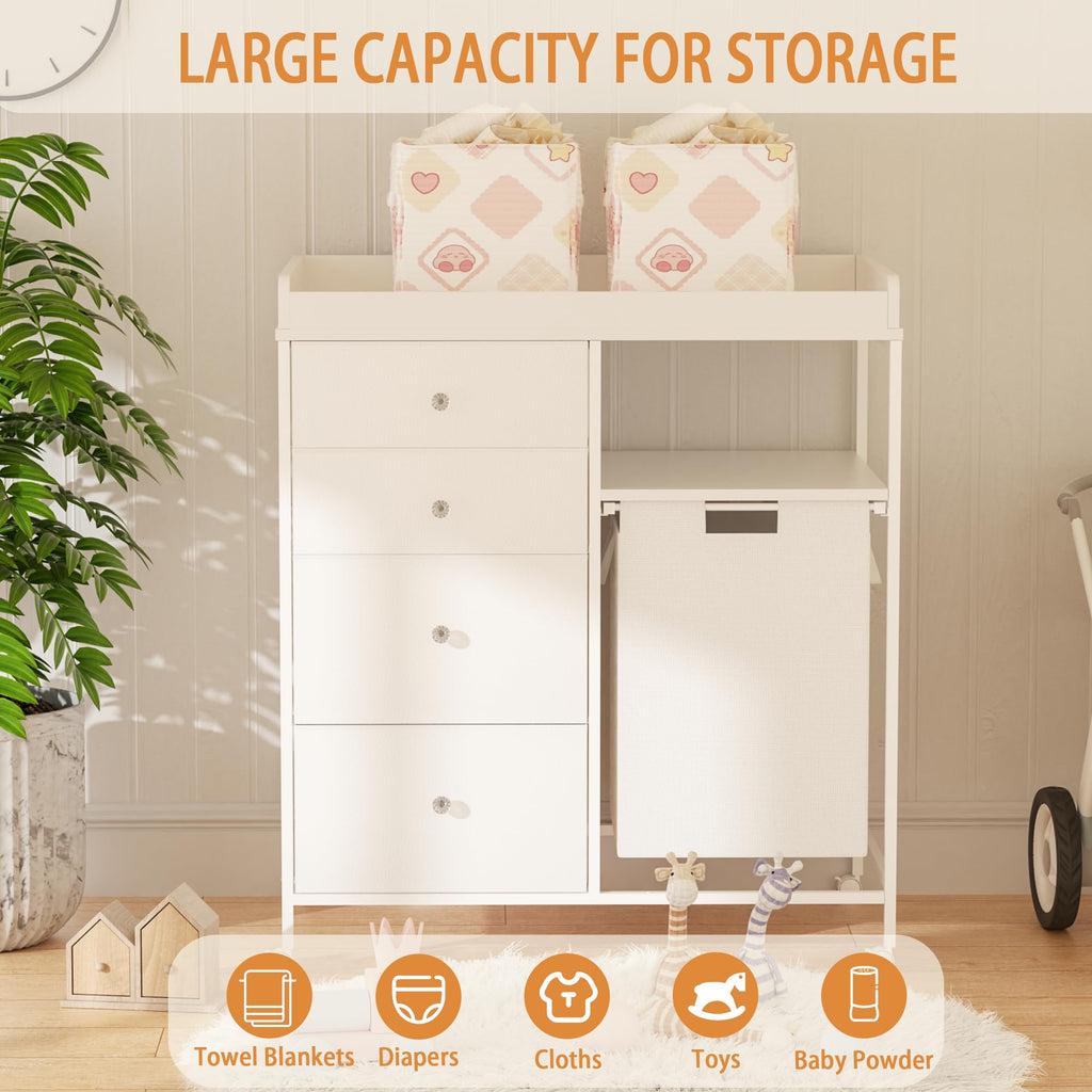 Diaper Changing Station with Wheels and Laundry Hamper J8746