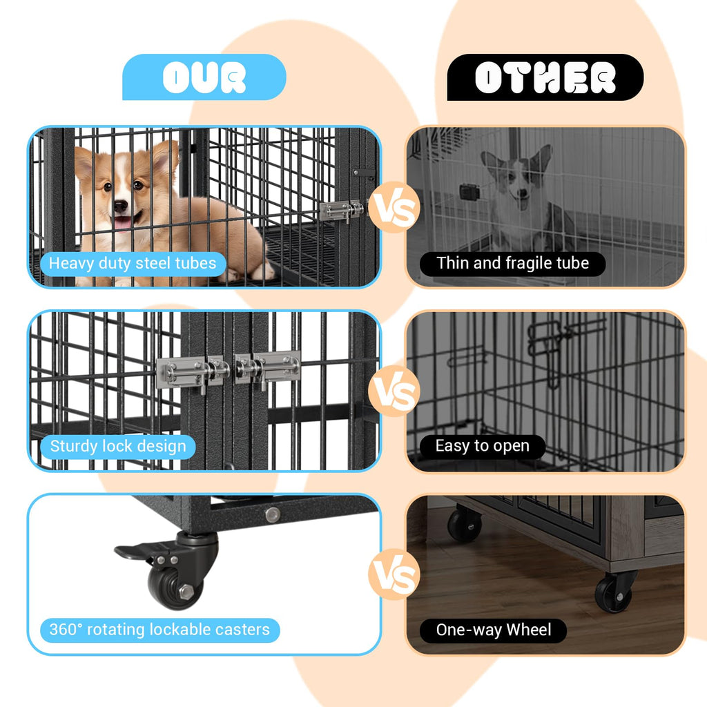48 Inches Heavy Duty Metal Dog Crate with Divider and Wheels Q36269