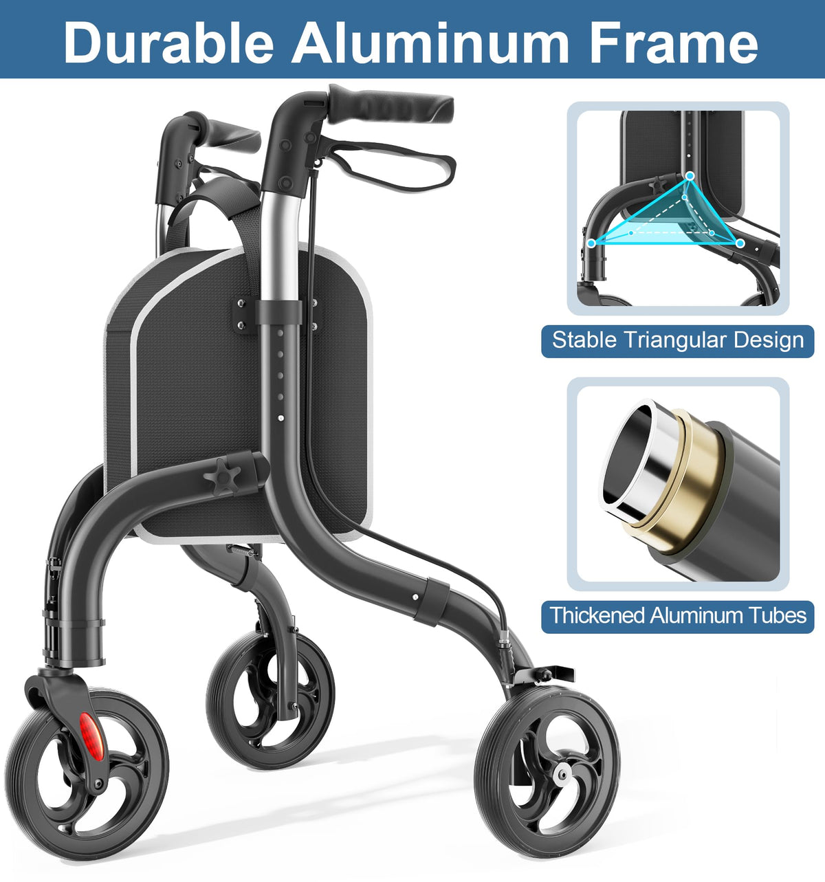 Foldable 3 Wheel Walkers Lightweight Aluminum Frame O290510