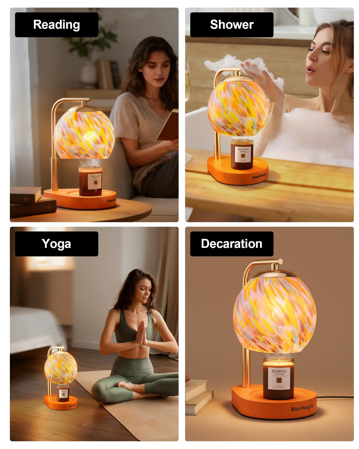 Stained Glass Candle Warmer Lamp with Adjustable Height J89877