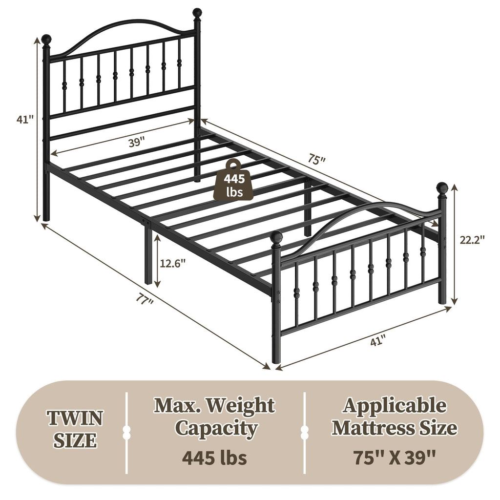 Twin Size Metal Platform Bed Frame with Headboard & Footboard R11429