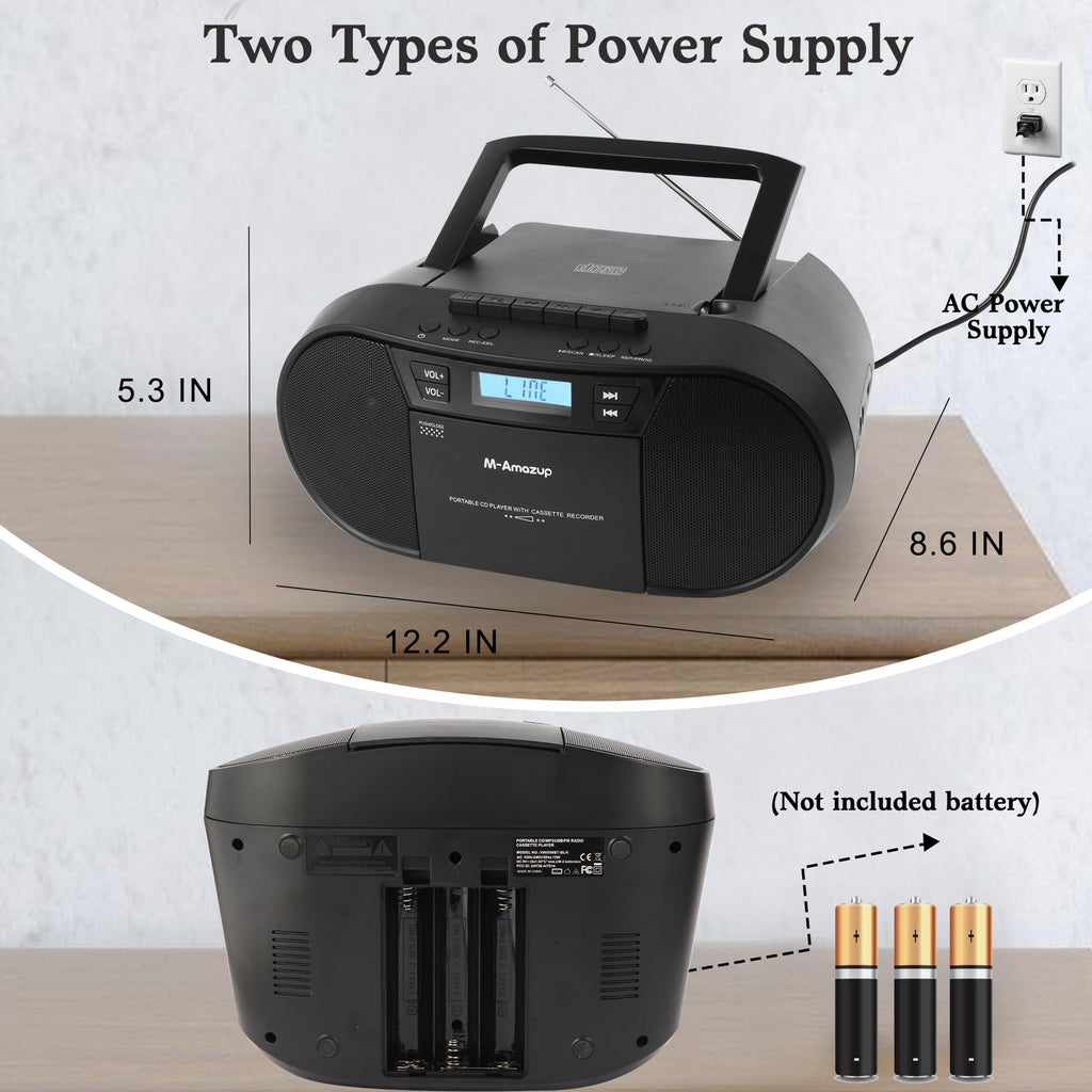 Portable CD Cassette Boombox with Bluetooth MP3 USB FM Radio P5930