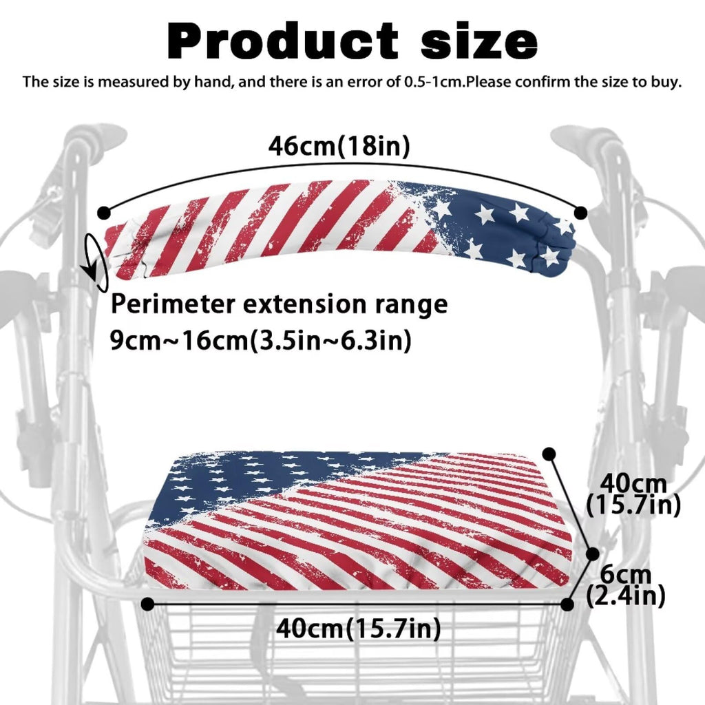 Blue White Star and Red Stripes Rollator Walker Seat and Backrest Covers T7441