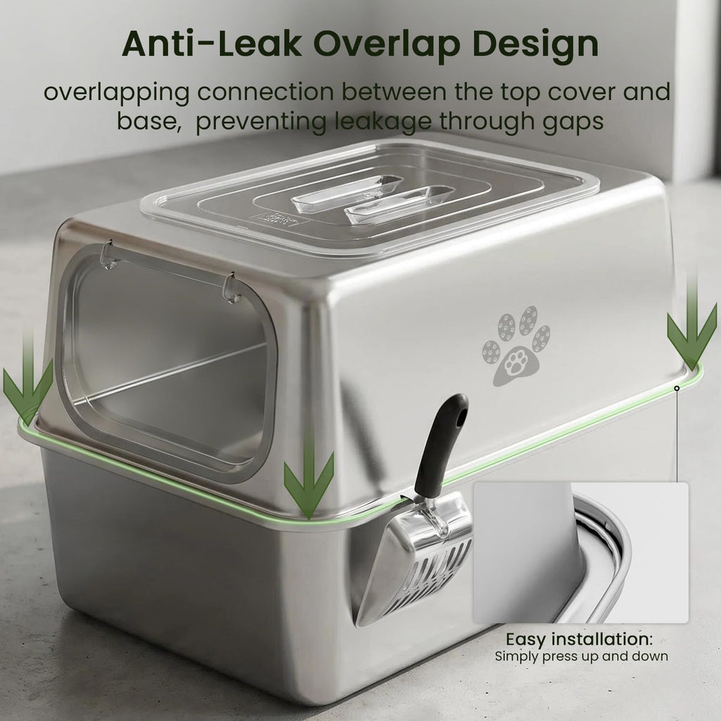 Enclosed Stainless Steel Cat Litter Box with Lid X759391
