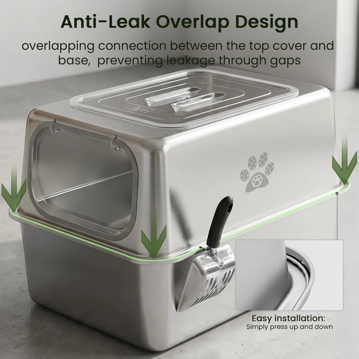 Enclosed Stainless Steel Cat Litter Box with Lid X759391