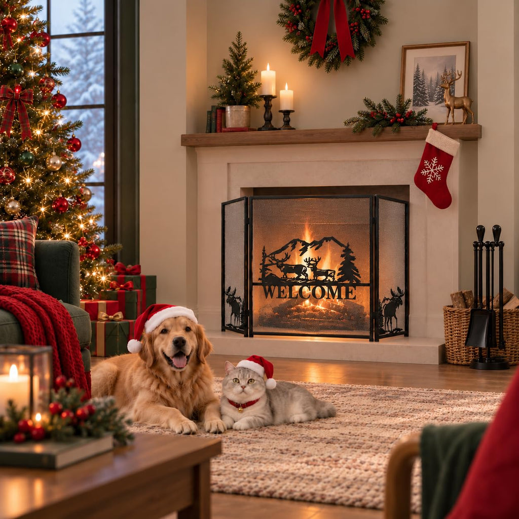 Foldable Fireplace Screen with Moose Pattern R32066