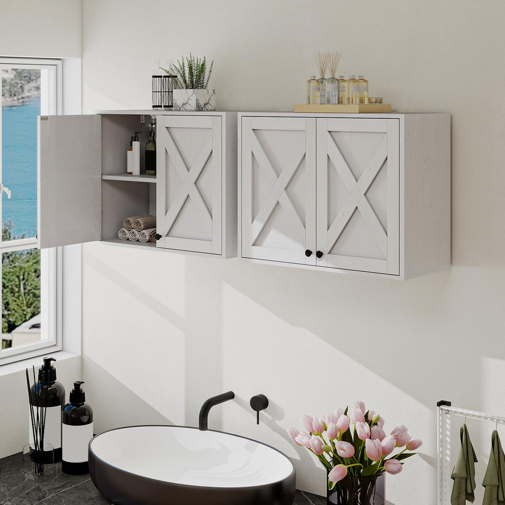 White Wall Mounted Laundry Room Cabinets E870