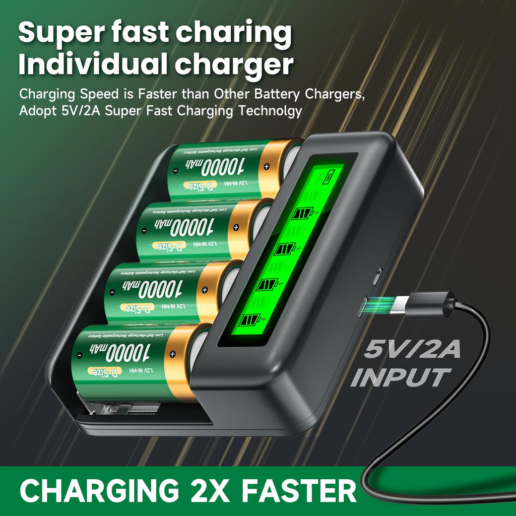 Rechargeable D Batteries with Charger T78355