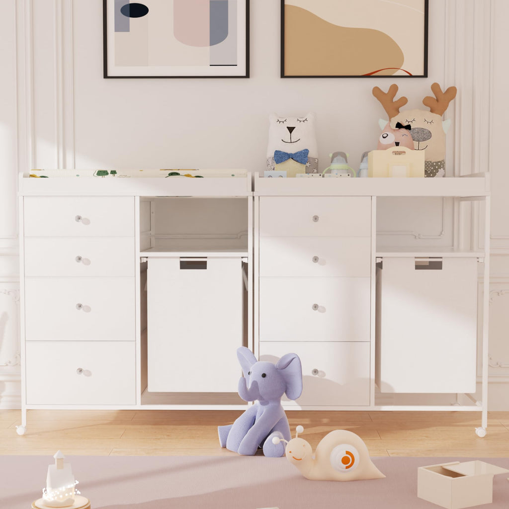 Diaper Changing Station with Wheels and Laundry Hamper J8746