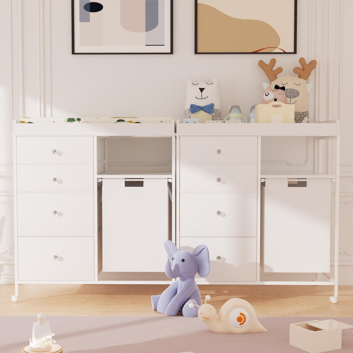 Diaper Changing Station with Wheels and Laundry Hamper J8746