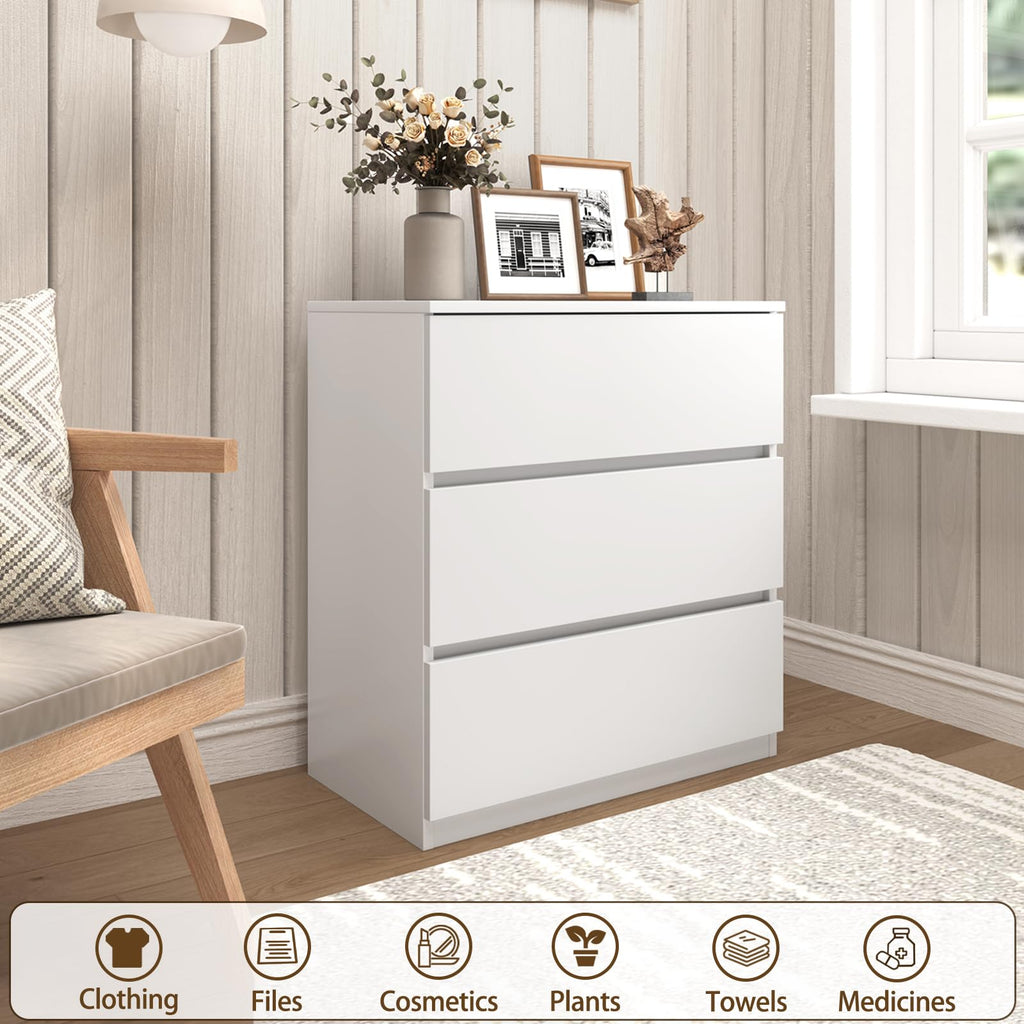 White 3 Drawer Wood Dresser T357393