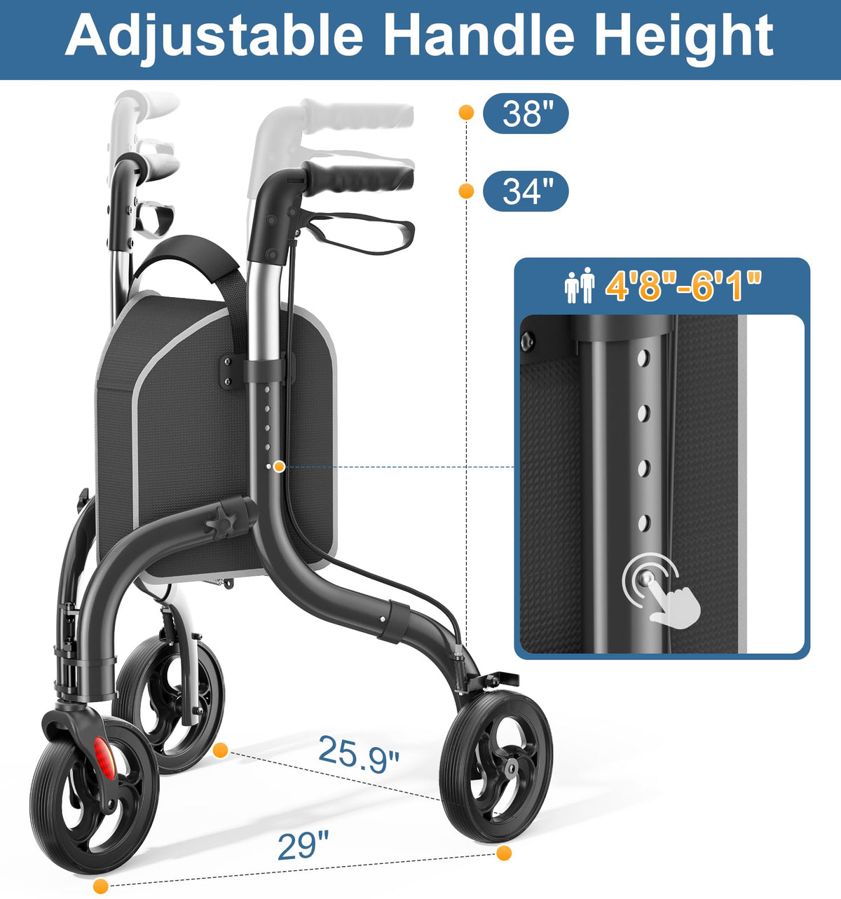 Foldable 3 Wheel Walkers Lightweight Aluminum Frame O290510