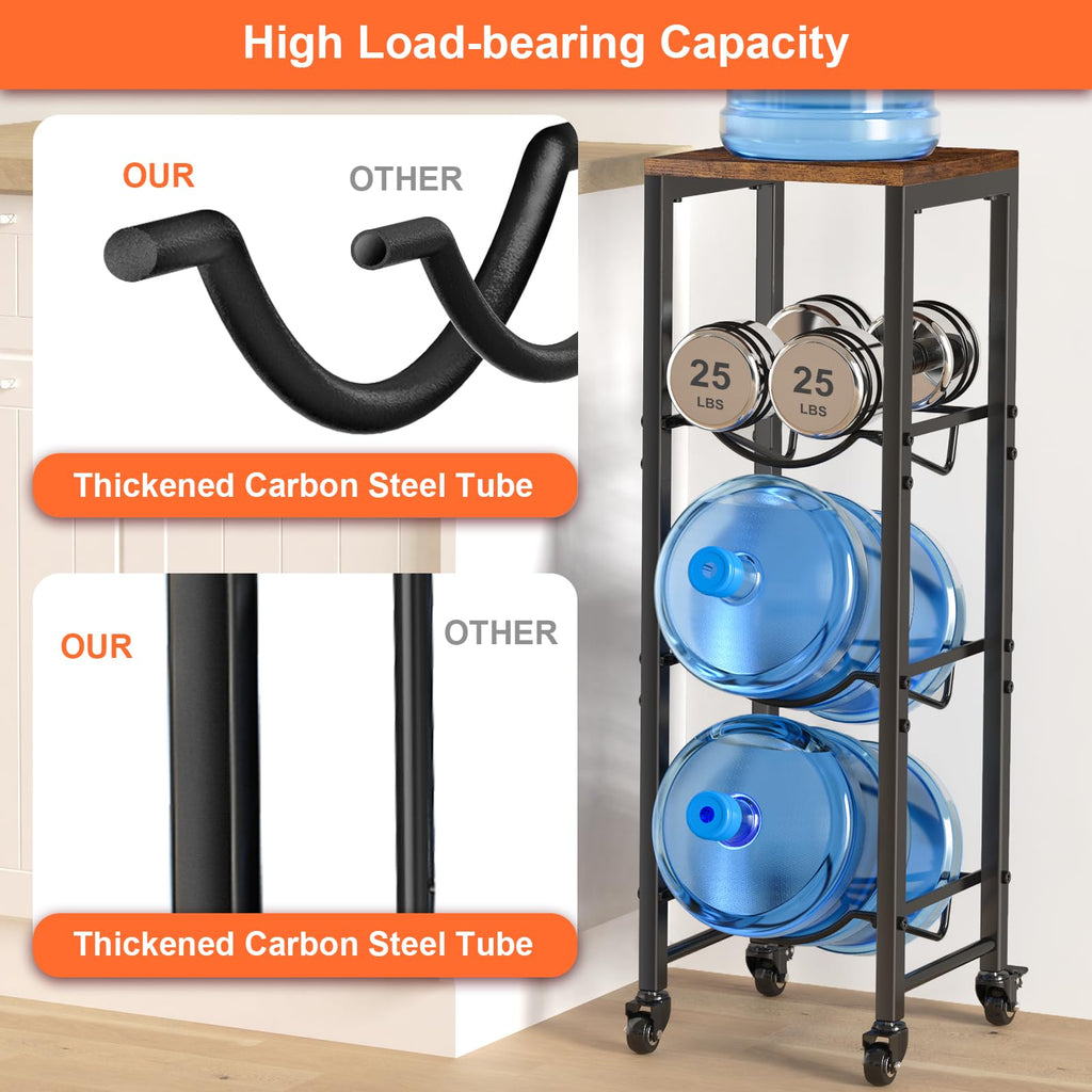 5 Gallon 3-Tier Water Bottle Holder with Lockable Casters Brown Z104
