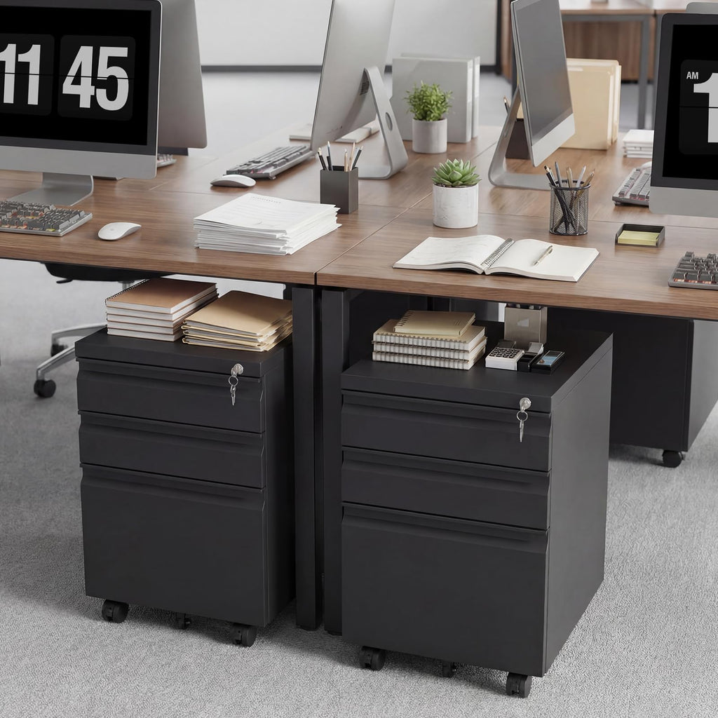 Black 3 Drawer Metal File Cabinet with Lock X35735