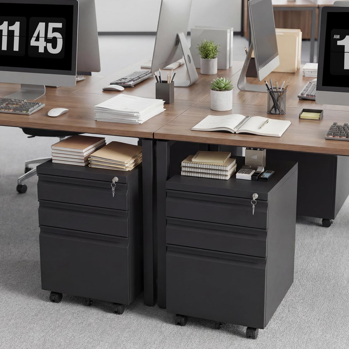 Black 3 Drawer Metal File Cabinet with Lock X35735