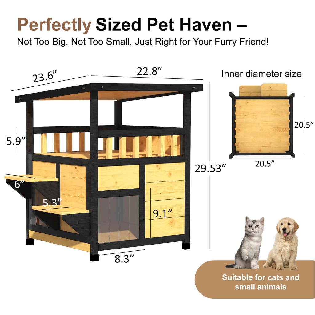Weatherproof Two Story Outdoor Cat House with Escape Door A538946