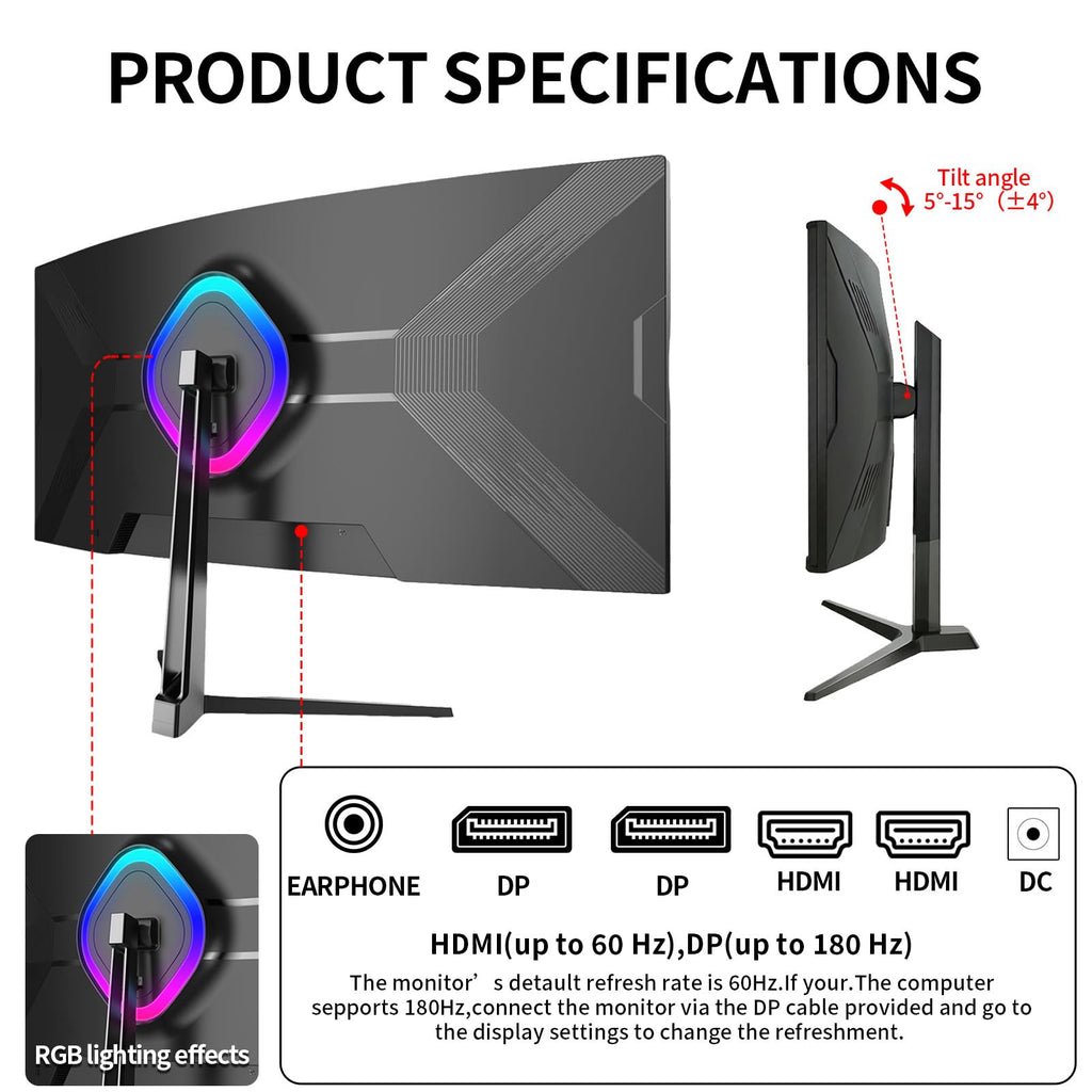 34 Inch Curved Ultrawide Monitor WQHD 165Hz 1ms HDR10 FreeSync G-Sync VESA Mount Compatible B191