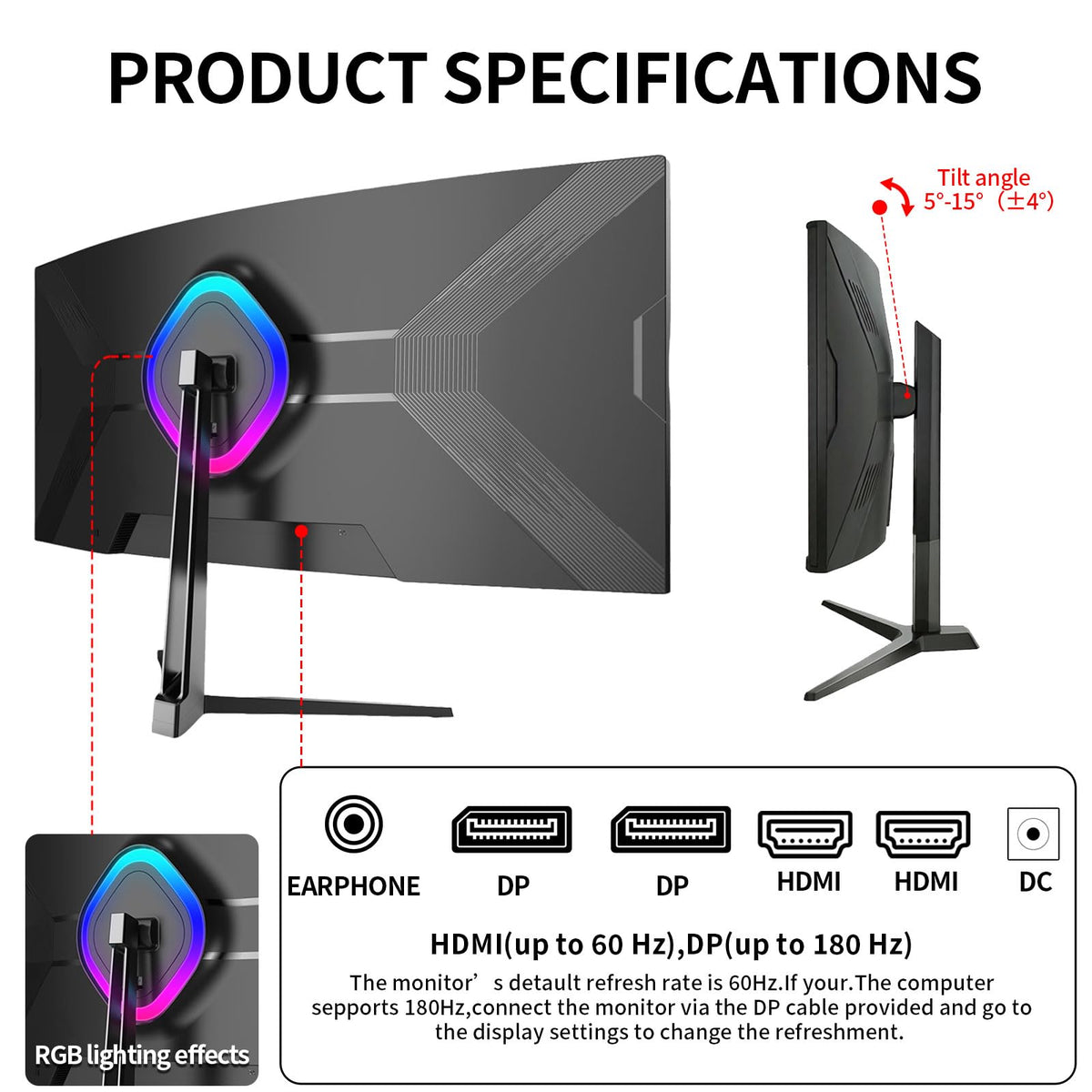 34 Inch Curved Ultrawide Monitor WQHD 165Hz 1ms HDR10 FreeSync G-Sync VESA Mount Compatible B191