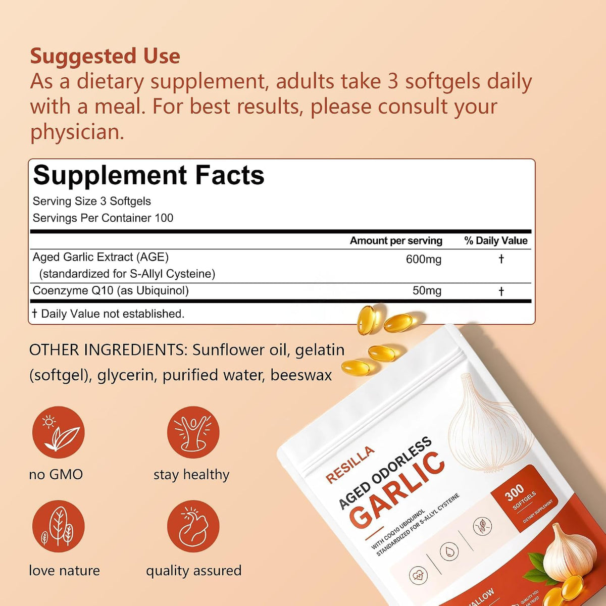 Odorless Aged Garlic Softgels, 300 Softgels G92083