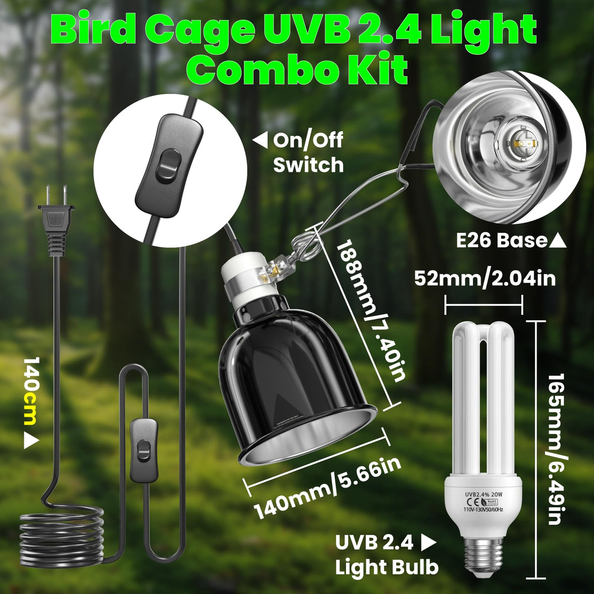 Deep Dome Lampshade with 2.4% UVB Bulb 20W W153698