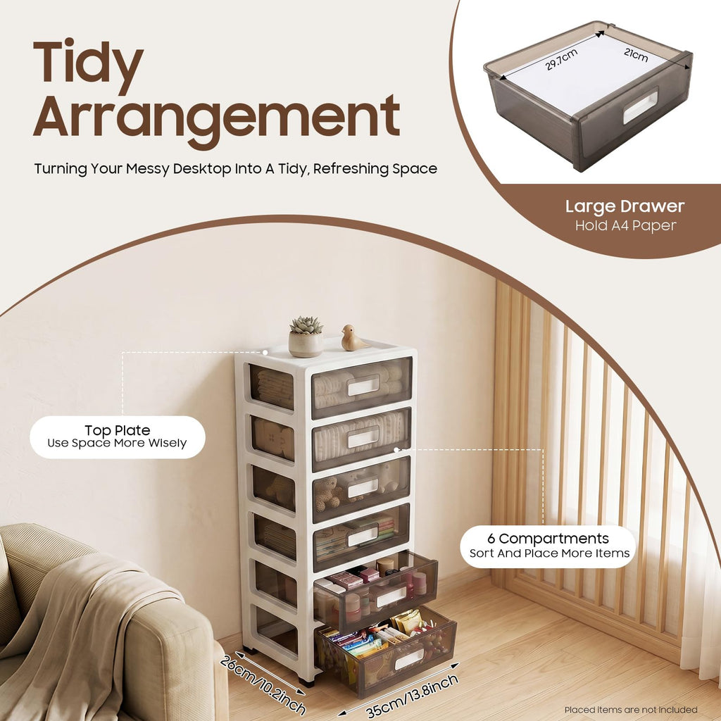 6-Tier Clear Plastic Storage Organizer Cart with Wheels U684