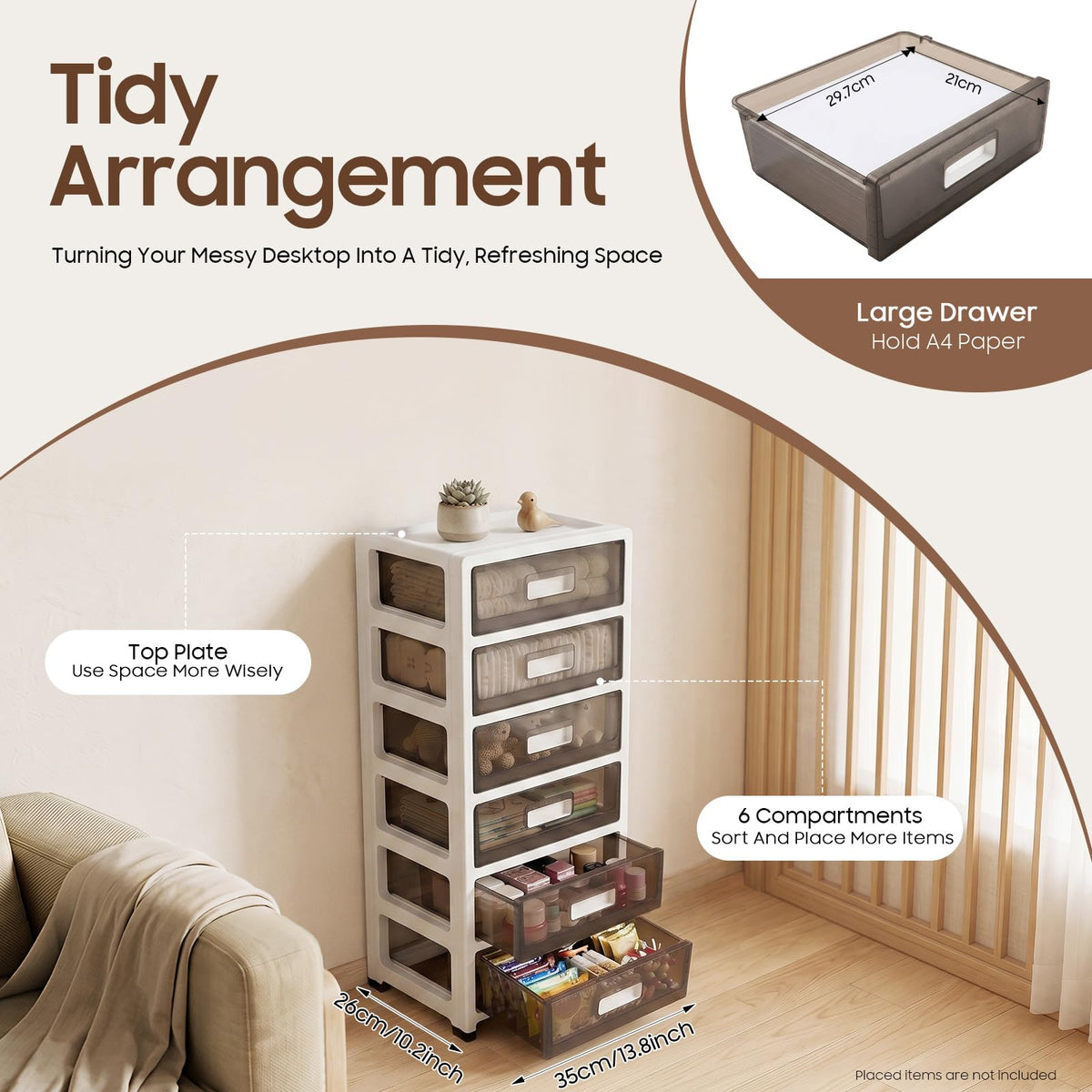 6-Tier Clear Plastic Storage Organizer Cart with Wheels U684