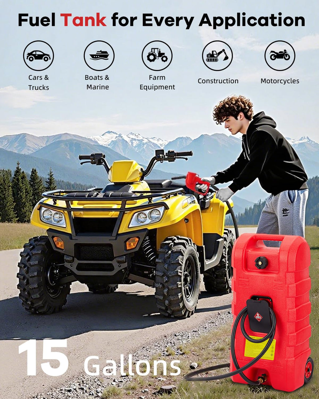 15 gal Red Portable Gas Can with Pump and Hose X2433