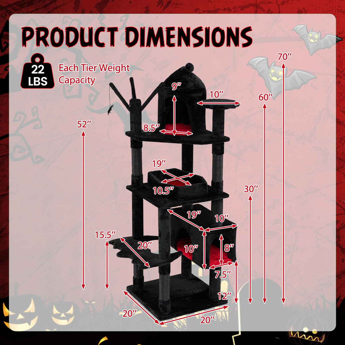 70-inch Multi-Level Black Cat Tree A139382