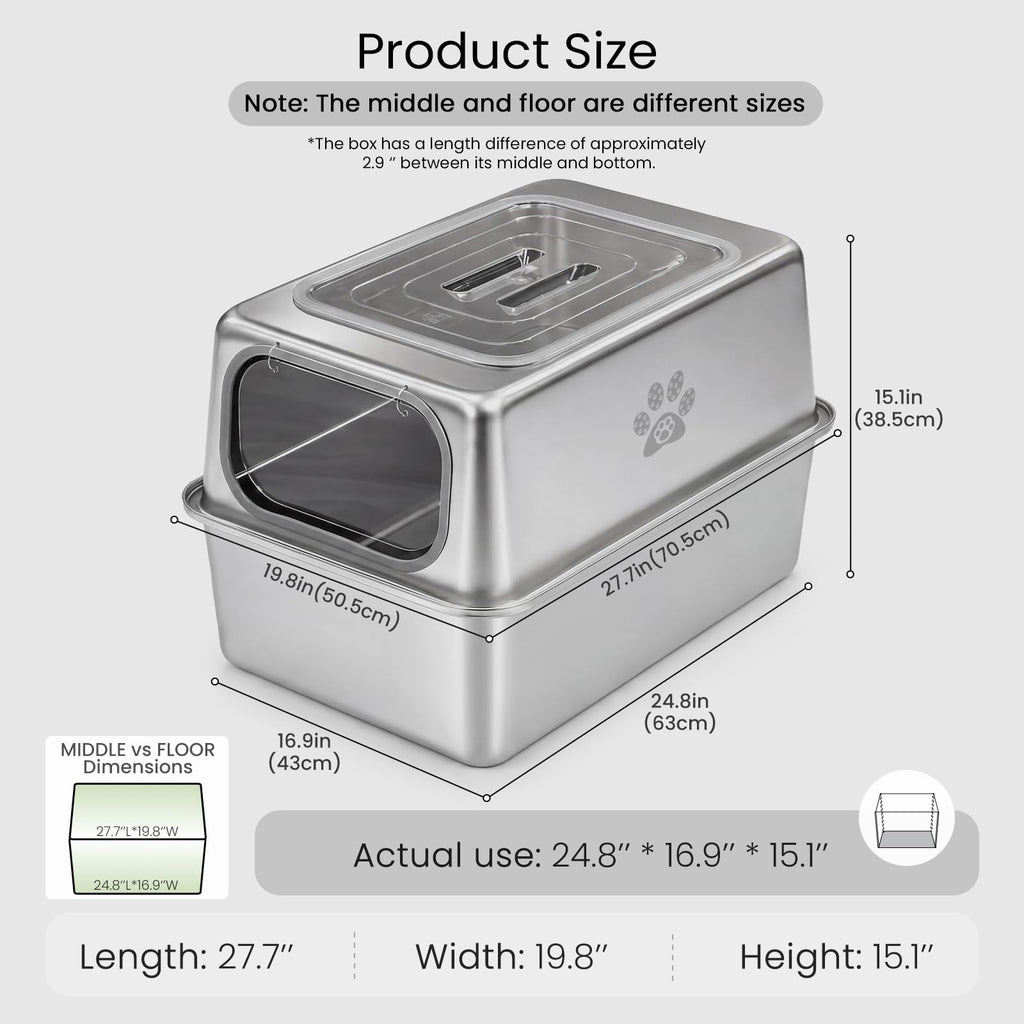 Enclosed Stainless Steel Cat Litter Box with Lid X759391