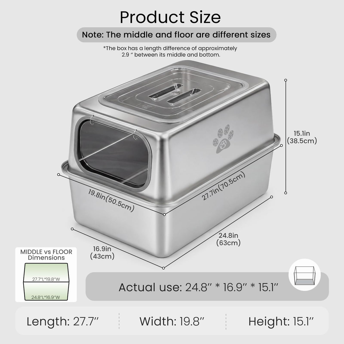 Enclosed Stainless Steel Cat Litter Box with Lid X759391