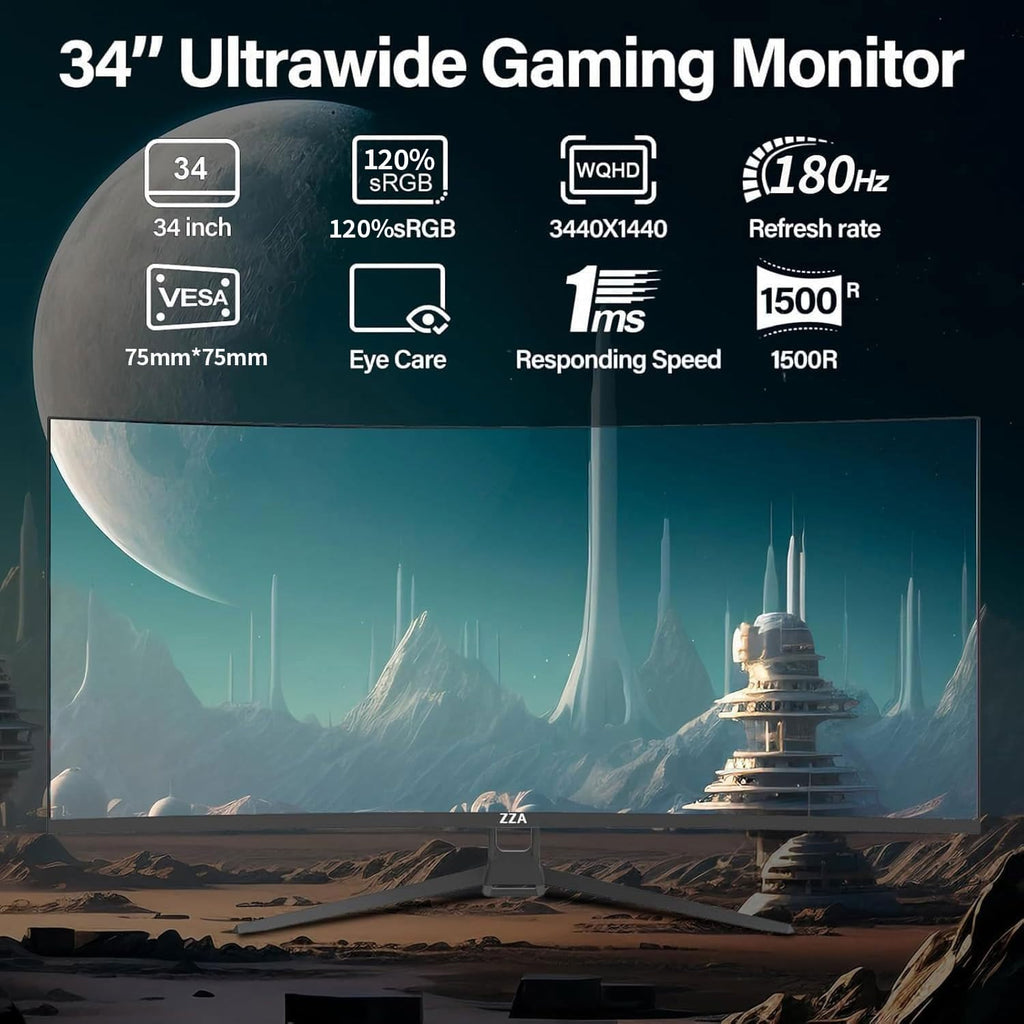 34 Inch Curved Ultrawide Monitor WQHD 165Hz 1ms HDR10 FreeSync G-Sync VESA Mount Compatible B191