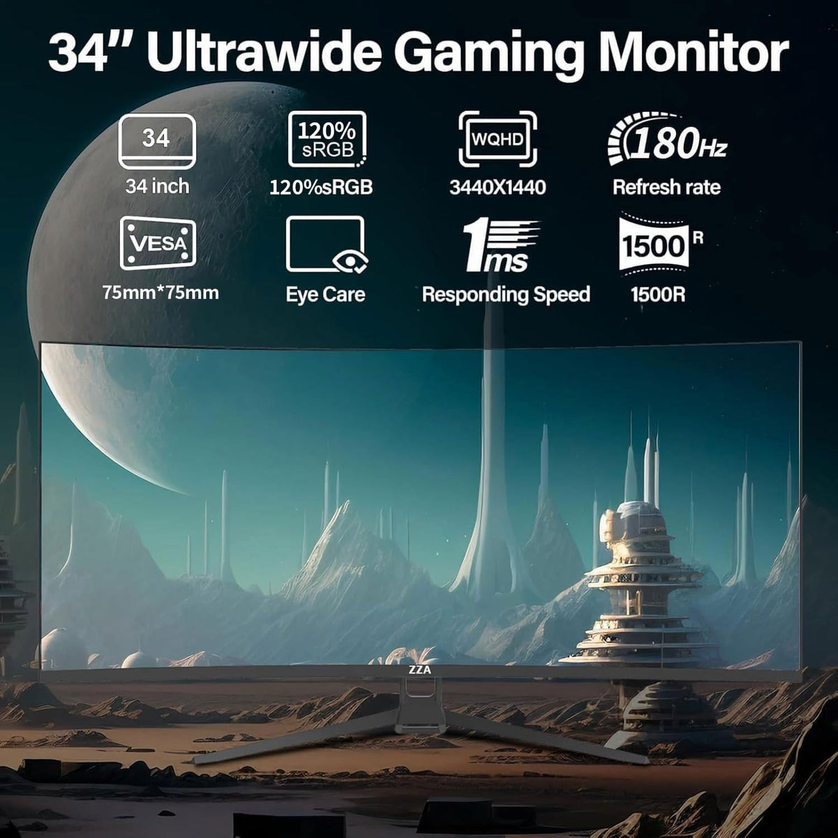 34 Inch Curved Ultrawide Monitor WQHD 165Hz 1ms HDR10 FreeSync G-Sync VESA Mount Compatible B191