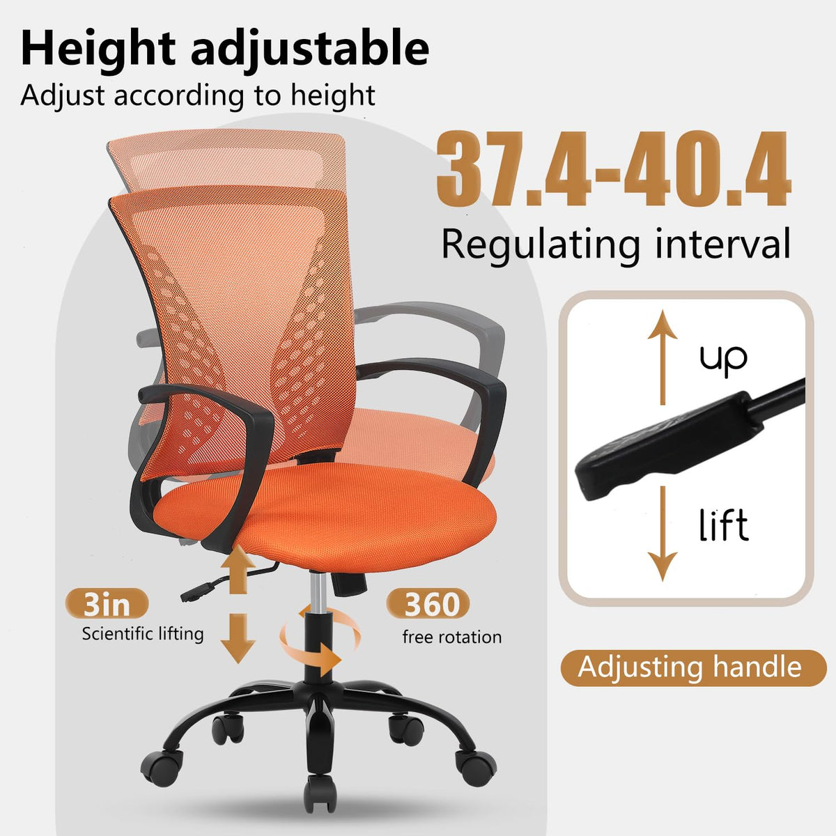 Orange Mesh Ergonomic Office Chair with Lumbar Support and Armrest V9985