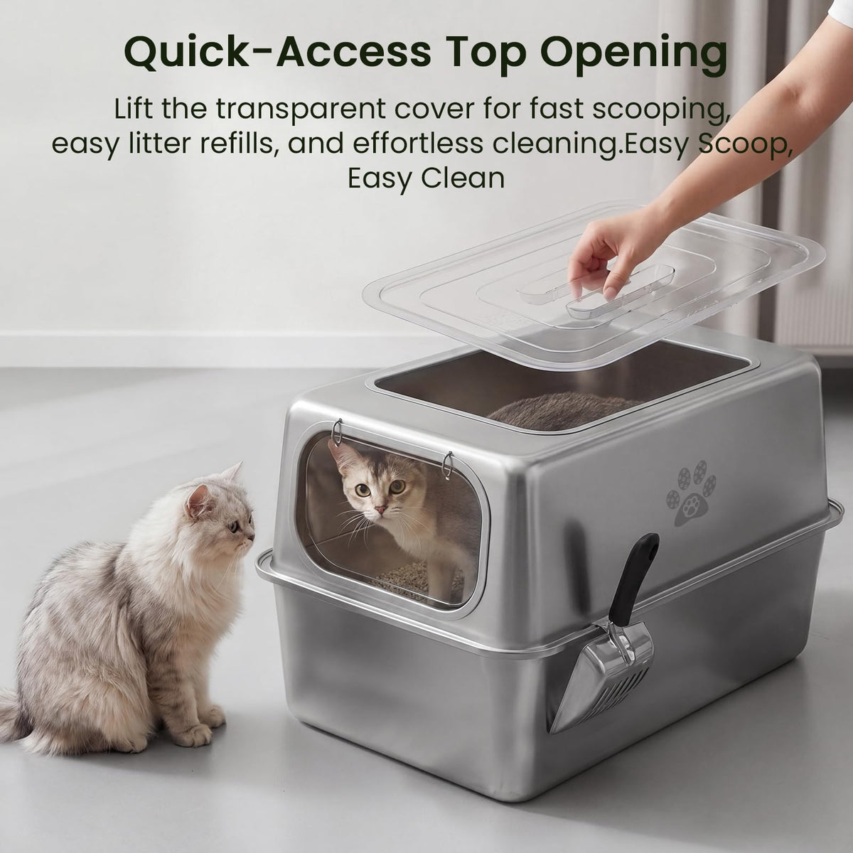 Enclosed Stainless Steel Cat Litter Box with Lid X759391