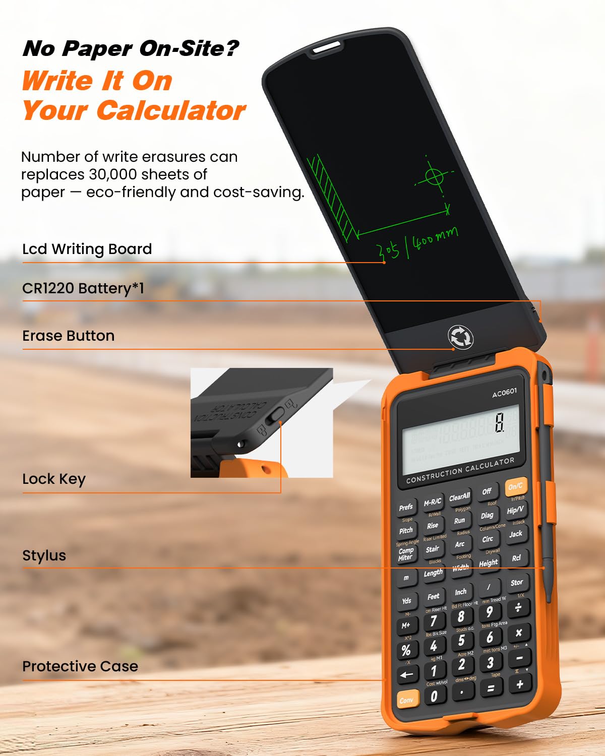 Construction Calculator with Writing Tablet O92981