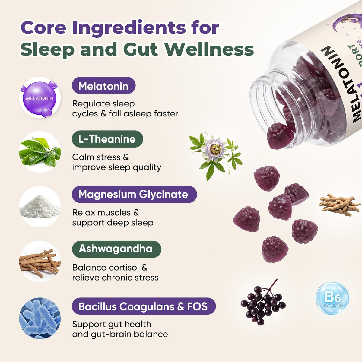 Melatonin Calm Sleep Gummies 2mg Elderberry Flavor 60*2 Bottles Q48623